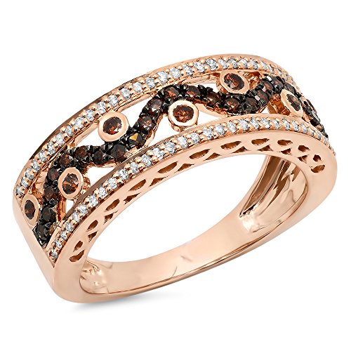 Damen-Ring / Ehering aus 14 Karat Gold mit rundem Champagner und weißem Diamant (0,65 Karat), Roségold, Champagner Diamond von DazzlingRock Collection