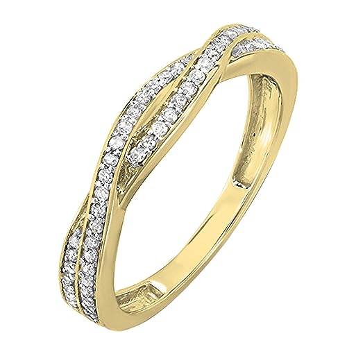 Dazzlingrock Collection 0,25 Karat (ctw) 14 Karat Gold runder Diamant Jahrestag Ehering Swirl passender Ring 1/4 Karat, Gelbgold, Weißer Diamant von DazzlingRock Collection