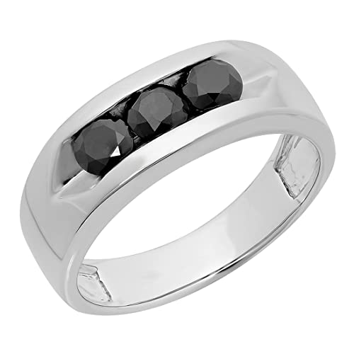 Dazzlingrock Collection 1,10 Karat (ctw) echter runder schwarzer Diamant für Herren, 3 Steine, Jahrestag, Ehering, 1 Karat, Sterlingsilber, Sterling Silber, Diamant von DazzlingRock Collection