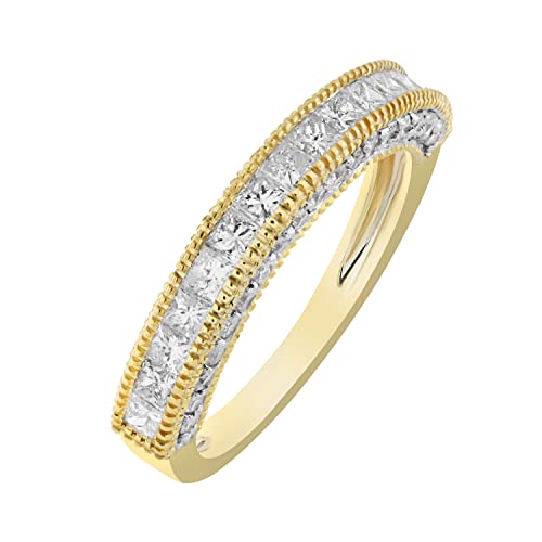 Dazzlingrock Collection 1,40 Karat (ctw) 14 Karat Gold Prinzessin & runder Diamant Damen Jahrestag Ehering, Gelbgold, Weißer Diamant von DazzlingRock Collection