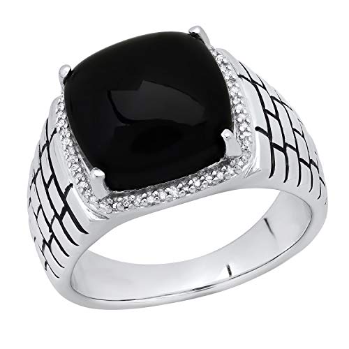 Dazzlingrock Collection 13 x 13 mm Cabochon Onyx & runder weißer Diamant Herren Jahrestag Ehering Sterlingsilber, Sterling Silber Cabochon-Onyx Weißer Diamant Aus Sterlingsilber, Diamant Cabochon-Onyx von DazzlingRock Collection