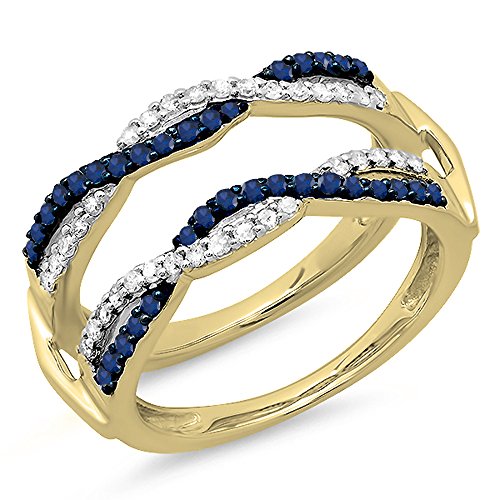 Dazzlingrock Collection 14 Karat Gold blauer Saphir & weißer Diamant Ehering Guard-Doppelband 1/2 Karat, Gelbgold, Blauer Saphir von DazzlingRock Collection