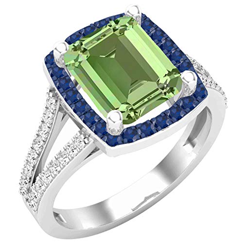 Dazzlingrock Collection 9 x 8 mm achteckiger Peridot, runder blauer Saphir und weißer Diamant, Damen-Brautschmuck, Verlobungsring, Sterlingsilber, Größe 7, Metall, Silber, Peridot Blauer Saphir Weißer von DazzlingRock Collection