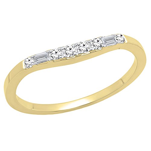 Dazzlingrock Collection Damen-Ehering, 0,15 Karat (Ctw), 14 Karat Baguette und runder Diamant, Weißgold, Größe 5, Gelbgold, Weißer Diamant von DazzlingRock Collection