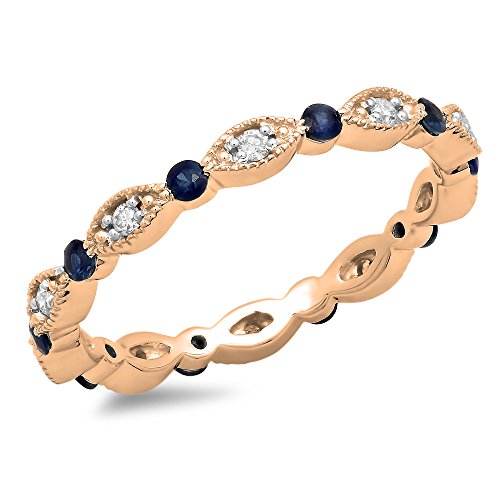 Dazzlingrock Collection Damen-Ehering, 14 Karat Gold, runder blauer Saphir und weißer Diamant, stapelbar, Blauer Saphir, Diamant, Gold, Blauer Saphir von DazzlingRock Collection