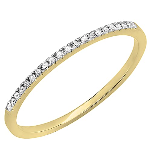 Dazzlingrock Collection Damen-Ehering aus 14 Karat Gold, runder Diamant, stapelbar (0,08 Karat, Farbe I-J, Reinheit I1-I2), Weißer Diamant, Gelbgold, Diamant von DazzlingRock Collection