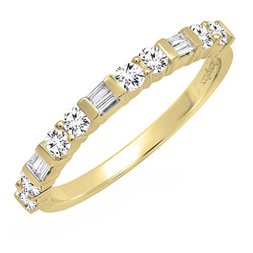 Dazzlingrock Collection Damen-Ehering aus 14 Karat Gold mit rundem und Baguette-weißem Diamant (0,40 Karat), 10, Weißer Diamant, Gelbgold, Diamant von DazzlingRock Collection