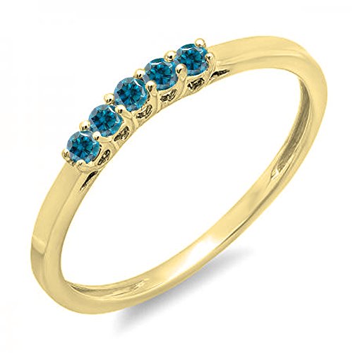 Dazzlingrock Collection Damen-Ehering aus 14-karätigem Gold, 0,15 Karat (Karat), runder blauer Diamant, 5 Steine, Gelbgold, Blauer Diamant von DazzlingRock Collection