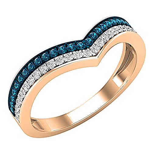 Dazzlingrock Collection Damen-Ehering mit 0,25 Karat (Karat), runder blauer und weißer Diamant, zweireihig, Chevron, 1/4 Karat, 14 Karat Rotgold, Größe 7,5, Edelstein, Metall, Rotgold, Blauer Diamant von DazzlingRock Collection