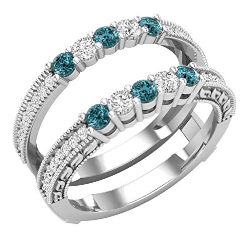 Dazzlingrock Collection Damen-Ehering mit 0,75 Karat (Karat), runder blauer und weißer Diamant, 3/4 Karat, erhältlich in 10 K/14 K/18 Karat Gold und 925er Sterlingsilber, Blauer Diamant, weißer von DazzlingRock Collection