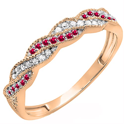 Dazzlingrock Collection Damen-Ehering mit rundem Rubin und weißem Diamant, verdreht, stapelbar, 18 Karat Rotgold, Größe 10, Rubinweißer Diamant, Roségold, Rubinweißer Diamant, Rubin, weißer Diamant, von DazzlingRock Collection