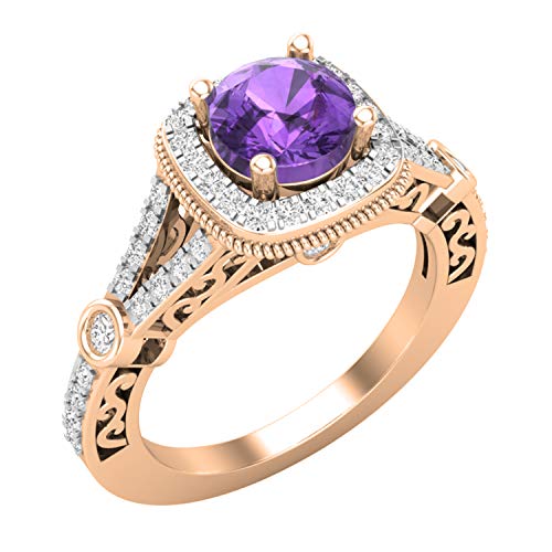 Dazzlingrock Collection Damen-Verlobungsring, 6 mm, runder Edelstein und weißer Diamant, Halo-Stil, geteilter Schaft, erhältlich in verschiedenen Edelsteinen in 10K/14K/18K Gold, Amethyst, weißer von DazzlingRock Collection