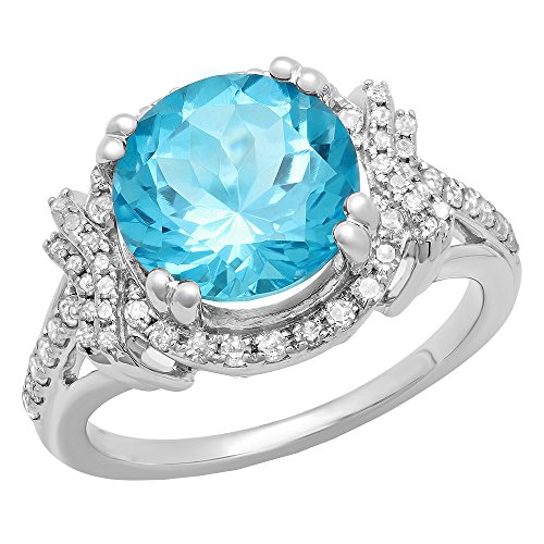 Dazzlingrock Collection Damen-Verlobungsring, rund, 10 mm, Edelstein und weißer Diamant, Heiligenschein, Brautschmuck, Verlobungsring, Sterlingsilber, Blautopas, Diamant, Gold, Blauer Topas von DazzlingRock Collection