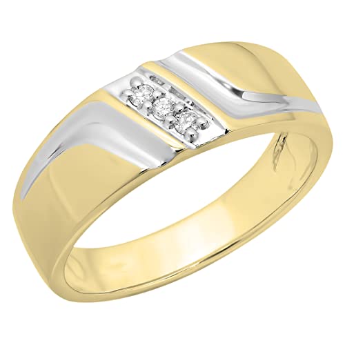 Dazzlingrock Collection Herren-Ehering aus 14-karätigem Gold, 0,12 Karat (Karat), runder weißer Diamant, 3 Steine, Gelbgold, Diamant von DazzlingRock Collection