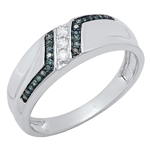 Dazzlingrock Collection Herren-Ehering aus Sterlingsilber, rund, blau, verstärkter Diamant, 1/5 Karat, Sterling Silber, Diamant von DazzlingRock Collection