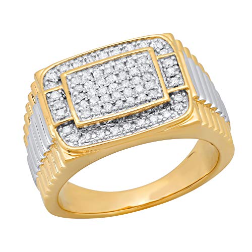 Dazzlingrock Collection Herren-Ring, 0,50 Karat (Karat), runder weißer Diamant, gerippter Schaft, 1/2 Karat, gelbvergoldetes Sterlingsilber, Weißer Diamant Mit Gelbgold vergoldetes Sterlingsilber, von DazzlingRock Collection