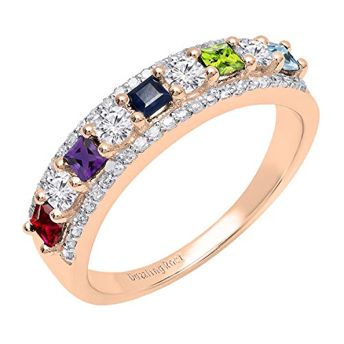 Dazzlingrock Collection Princess Peridot, blauer Saphir, Amethyst, Aquamarin, Rubin und runder weißer Diamant, Damen, 5 verschiedene Steine, 14 Karat Gold, Blauer Saphir, Amethyst, Peridot, Aquamarin, von DazzlingRock Collection