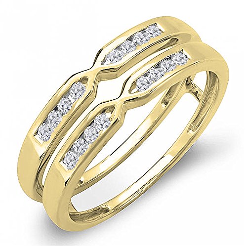 Dazzlingrock Collection Ring für Damen, 0,25 Karat (Karat), runder Diamant, 14 Karat (Karat), Doppelring, 1/4 Karat, Gelbgold, Weißer Diamant von DazzlingRock Collection