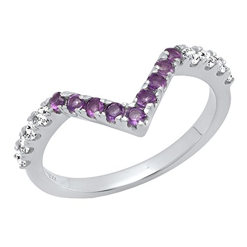 Dazzlingrock Collection Runder Amethyst und Diamant Damen Jahrestag Ehering V-Form Chevron Band Sterling Silber, 8, Diamant, Amethyst, Gold, Amethyst von DazzlingRock Collection