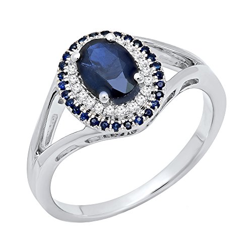 Dazzlingrock Collection Verlobungsring aus Sterlingsilber mit blauem Saphir und rundem weißem Diamant im Rund- und Ovalschliff, Sterling Silber, Saphir von DazzlingRock Collection