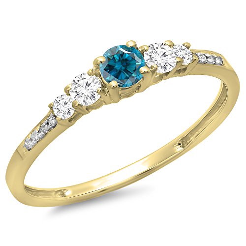 Dazzlingrock Collection Verlobungsring für Damen, 0,40 Karat (Karat), 18 Karat Gold, Rundschliff, blauer und weißer Diamant, 5 Steine, Gelbgold, Blauer Diamant von DazzlingRock Collection