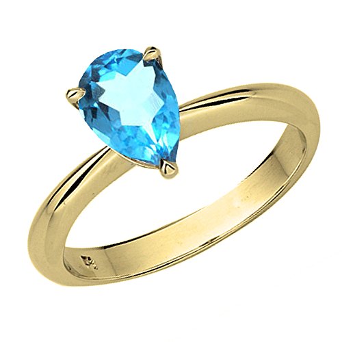 Dazzlingrock Collection Verlobungsring für Damen, 18 Karat Gold, 8 x 6 mm, Rundschliff, Blautopas, Gelbgold, Blauer Topas von DazzlingRock Collection