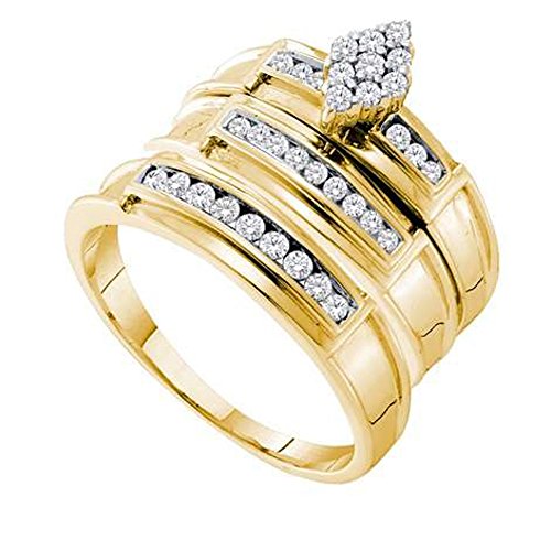 Dazzlingrock Collection 0,51 Karat (ctw) 14 Karat weißer Diamant Herren und Damen Cluster-Stil Brautring Trio-Set 1/2 Karat Gelbgold, Gelbgold, Gelbgold von DazzlingRock Collection