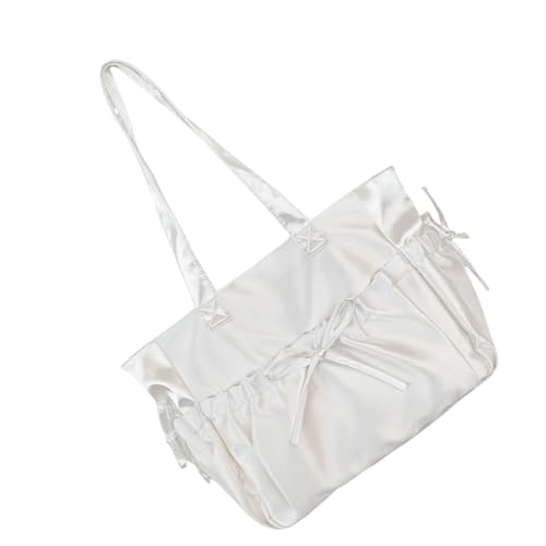 Ddujbtp Damen-Schultertasche im japanischen Stil, süße plissierte Schleife, modisch, einfarbig, großes Fassungsvermögen, Nylon-Handtasche, weiß, Taschen-Organizer Ddujbtp Damen-Schultertasche im japanischen Stil, süße plissierte Schleife, modisch, einfarbig, großes Fassungsvermögen, Nylon-Handtasche, weiß, Taschen-Organizer von Ddujbtp