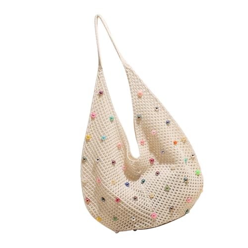 Ddujbtp Damen-Strandtasche, gehäkelt, Umhängetasche, modische Handtasche mit farbigen Perlen, ästhetische Achseltasche, Stricktasche für Reisen, weiß, Taschen-Organizer Ddujbtp Damen-Strandtasche, gehäkelt, Umhängetasche, modische Handtasche mit farbigen Perlen, ästhetische Achseltasche, Stricktasche für Reisen, weiß, Taschen-Organizer von Ddujbtp