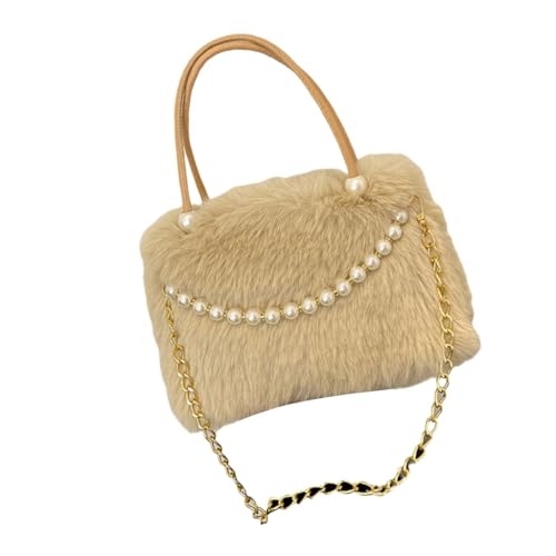 Ddujbtp Luxuriöse pelzige Schultertasche mit Perlendekor für stilvolle Frauen, Plüsch-Handtasche für den täglichen Gebrauch oder Abendveranstaltung, helles kaffebraun, Taschen-Organizer Ddujbtp Luxuriöse pelzige Schultertasche mit Perlendekor für stilvolle Frauen, Plüsch-Handtasche für den täglichen Gebrauch oder Abendveranstaltung, helles kaffebraun, Taschen-Organizer von Ddujbtp
