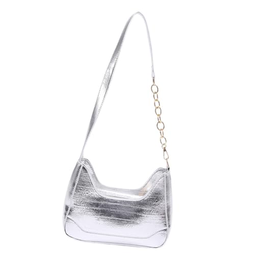 Ddujbtp Modische Unterarm-Umhängetasche aus PU-Leder für Damen, mit Kettenriemen, lässig, einfarbig, Handtasche mit Reißverschluss, silber, Taschen-Organizer Ddujbtp Modische Unterarm-Umhängetasche aus PU-Leder für Damen, mit Kettenriemen, lässig, einfarbig, Handtasche mit Reißverschluss, silber, Taschen-Organizer von Ddujbtp