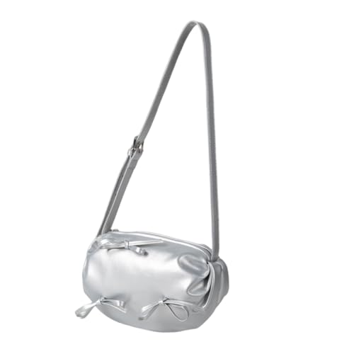 Ddujbtp Schultertasche aus weichem PU-Leder, plissiert, mit süßen Schleifen, einfarbig, mit Reißverschluss, modische Umhängetasche für Damen und Mädchen, silber, Taschen-Organizer Ddujbtp Schultertasche aus weichem PU-Leder, plissiert, mit süßen Schleifen, einfarbig, mit Reißverschluss, modische Umhängetasche für Damen und Mädchen, silber, Taschen-Organizer von Ddujbtp