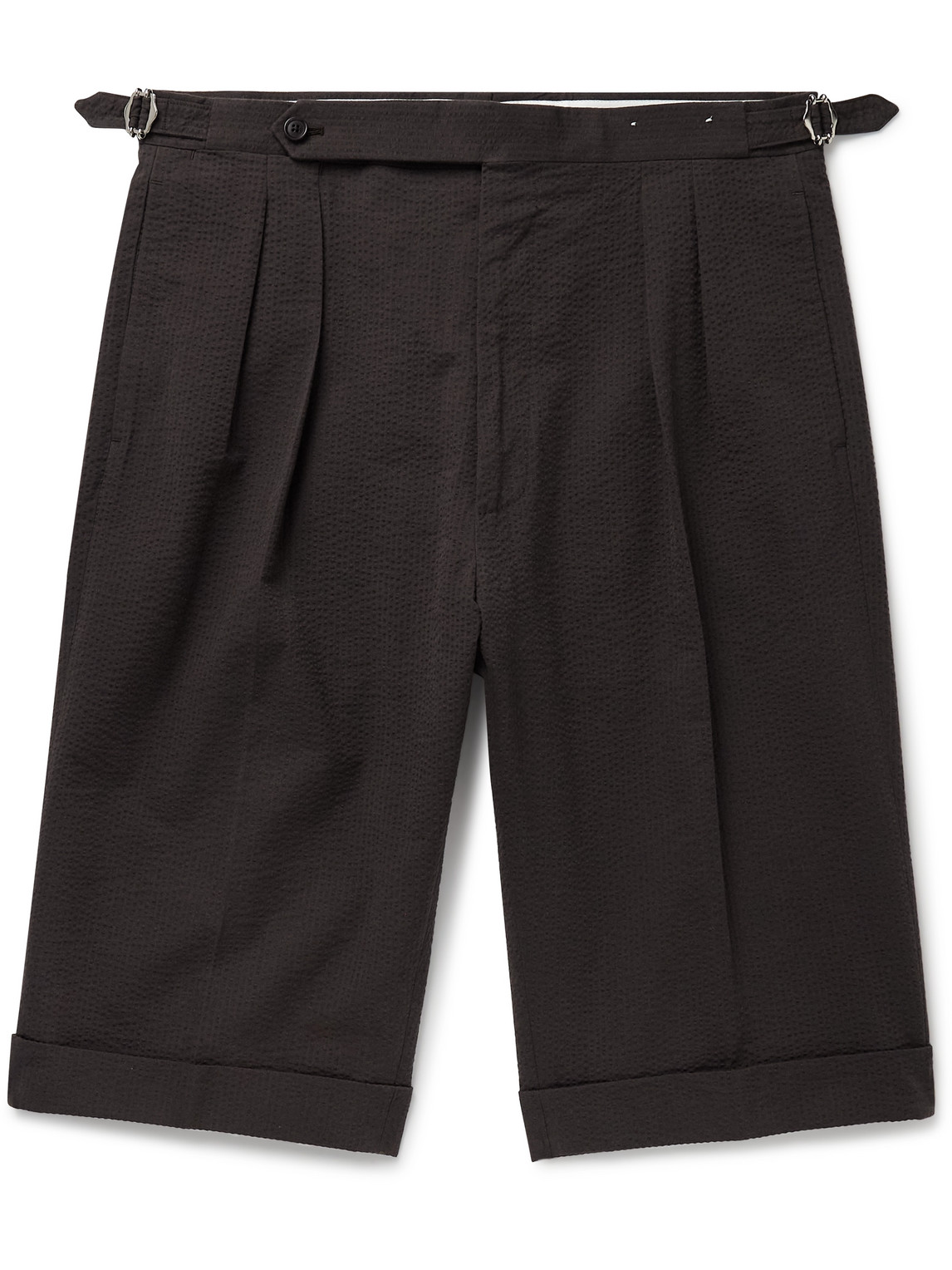 De Petrillo - Slim-Fit Pleated Cotton-Blend Seersucker Shorts - Men - Brown - IT 46 von De Petrillo