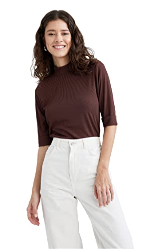 DeFacto Damen V6845AZ T-Shirt, Brown, XL von DeFacto