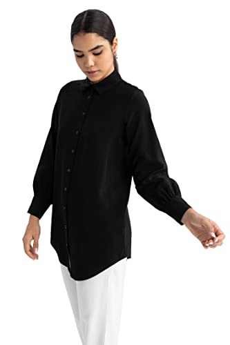 DeFacto Damen Z2038AZ Tunic Shirt, Black, L von DeFacto