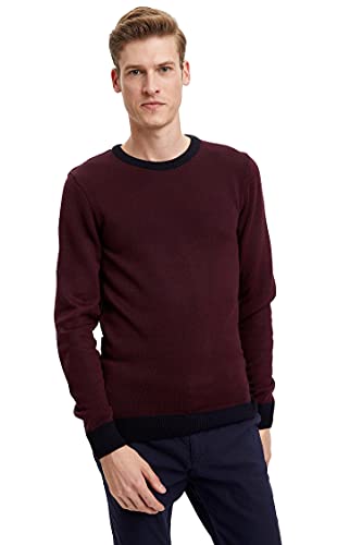 DeFacto Herren Strick Pullover Langarm Rundhalsausschnitt Sweater - Slim fit Pulli für Herren Oberteile Bordeaux,S von DeFacto