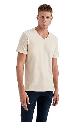 DeFacto Men's B0646AX T-Shirt, LT.BEIGE, L von DeFacto