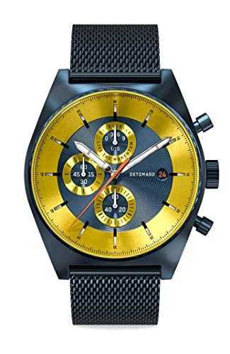 DeTomaso D10 Chronograph Limited Edition Blue Yellow Herren-Armbanduhr Analog Quarz Mesh Milanese Blau Brushed von DeTomaso