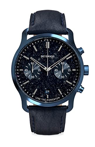 DeTomaso SORPASSO Chronograph Limited Edition Stella Blau Herren-Armbanduhr Analog Quarz Lederarmband Dunkelblau von DeTomaso