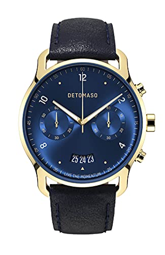 DeTomaso SORPASSO Chrono Gold Blue Blau Herren-Armbanduhr Analog Quarz Leder Blau von DeTomaso