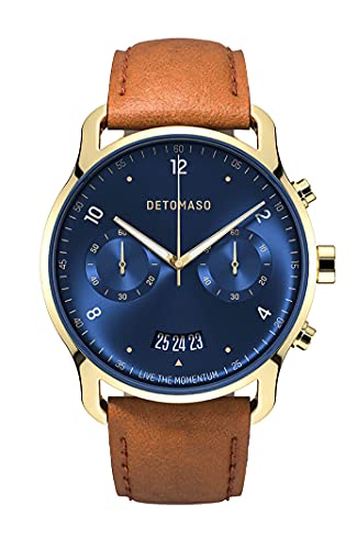 DeTomaso SORPASSO Chrono Gold Blue Blau Herren-Armbanduhr Analog Quarz Leder Braun von DeTomaso