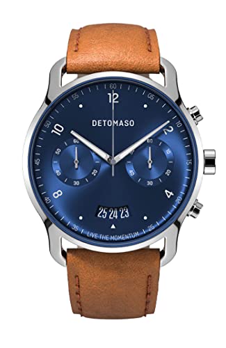 DeTomaso SORPASSO Chrono Silver Blue Blau Herren-Armbanduhr Analog Quarz Leder Braun von DeTomaso