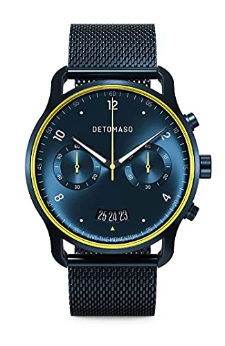 DeTomaso SORPASSO Chrono VELOCITÁ Blue Yellow Blau Herren-Armbanduhr Analog Quarz Mesh Milanese Blau von DeTomaso