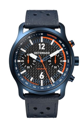 DeTomaso SORPASSO Chronograph Carbon Blue ORANGE Blau Orange Herren Armbanduhr Analog Quarz Leder Armband Blau von DeTomaso