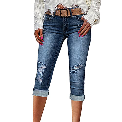 3/4 Jeans Damen Sommer - Kurze Hose Jeans Damen High Waist Skinny Jeanshose Damen Slim Fit Dreiviertel Denim Hose mit Löchern Damenjeans Zerrissene Sommerjeans Caprihose Leggings Jeans Frauen von DeaAmyGline