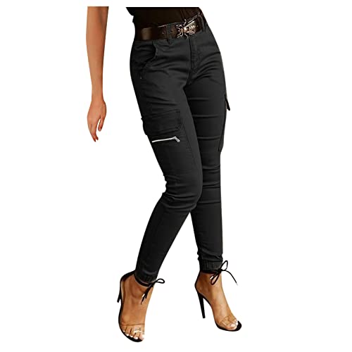 Cargohose Damen Stretch - Cargo Hose Damen Skinny Chino Hose Damen Lang mit Taschen Freizeithose Reißverschluss Schlupfhose Lässig Sport Slim Fit Jogginghose Outdoorhose Lange Hosen Frauen von DeaAmyGline