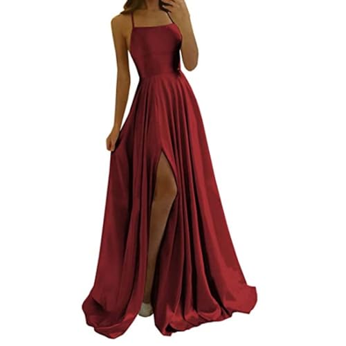 DeaAmyGline Abendkleid Damen Lang Spaghettiträger Kleider Rückenfrei Chiffon Kleid mit Schlitz Sexy Maxikleider Abendkleider Elegant Hochzeit Gast Ballkleid Partykleid Abiballkleider für Fauen von DeaAmyGline