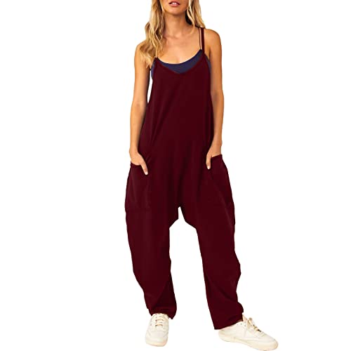 DeaAmyGline Jumpsuit Damen Sommer Latzhose Arbeitshose Baggy Oversized Lässig Locker Trägerhose Ärmellose Strampler Playsuit mit Große Taschen Jumpsuits Latzhosen Lang/Kurz von DeaAmyGline