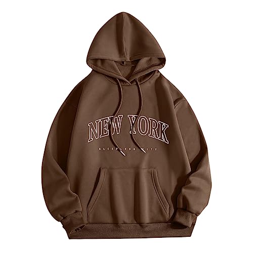 DeaAmyGline Kapuzenpullover Damen New York Hoodie Oversize Sweatshirt mit Kapuze Tasche Oversized Pullover Briefdruck Hooded Sweater Sweatpullover Kapuzenpulli Hoodies Frauen Teenager Mädchen von DeaAmyGline