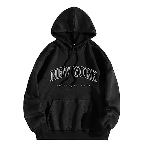 DeaAmyGline Kapuzenpullover Damen New York Hoodie Oversize Sweatshirt mit Kapuze Tasche Oversized Pullover Briefdruck Hooded Sweater Sweatpullover Kapuzenpulli Hoodies Frauen Teenager Mädchen von DeaAmyGline